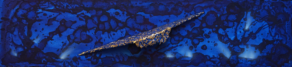"Atlantis" - Tusche, Spachtelmasse und Aluminiumfolie auf Sperrholz - 28cm x 100cm