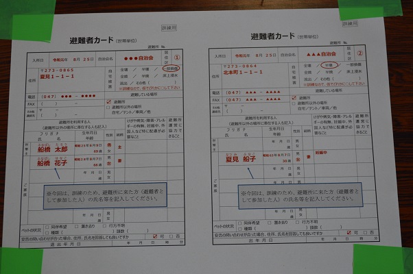 一次受付ではこのような事項を記入します。