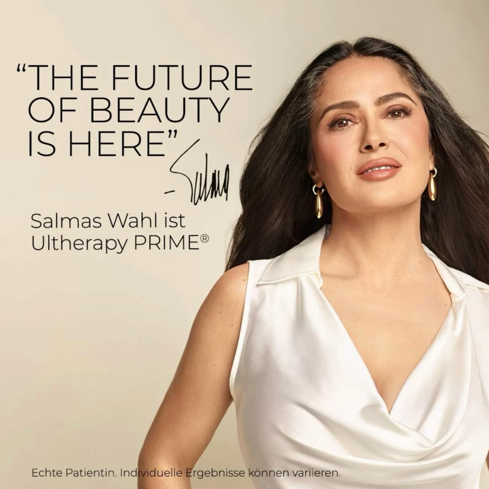 Salma setzt nur auf die Wirkung von Ultherapy PRIME, sie sagt, sie verzichtet auf alle anderen Maßnahmen, und es hilft ihr so wunderbar