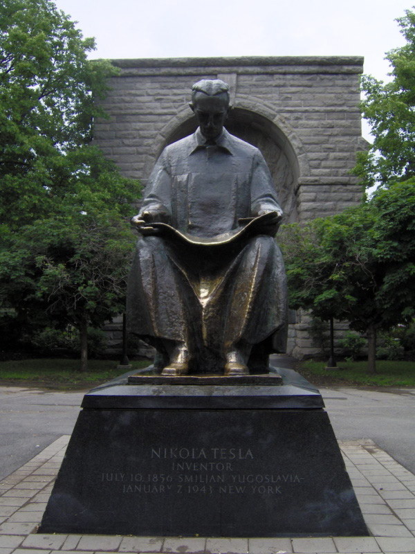 Nikola Tesla monument installed at Goat Island, Niagara Falls, a gift to the United States on the occasion of its bicentennial and Tesla's 120th anniversary, July 23, 1976. The monument is a second casting of the sculpture by Fran Krsinic. 