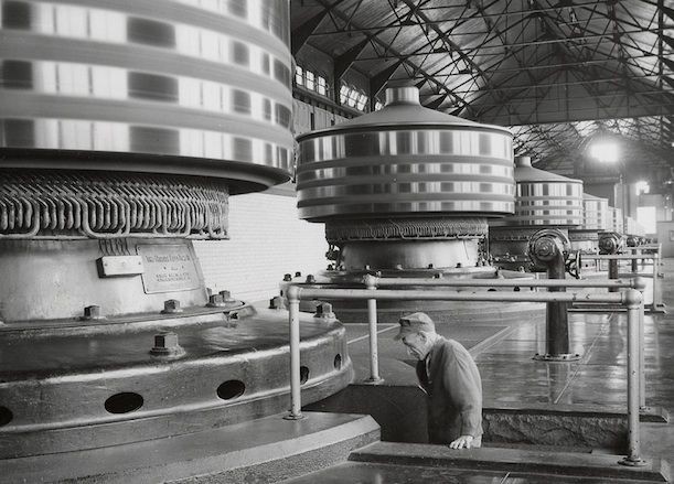 A 1953 photo of the original Westinghouse generators at the Niagara Falls power plant. From the Kenneth Swezey Papers in the Archives Center of the American History Museum.