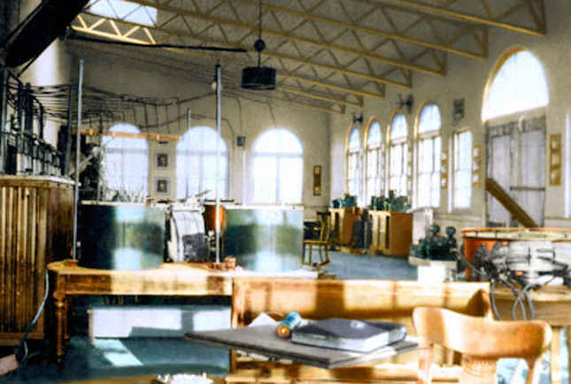 Office and experimental area inside Tesla's laboratory.  A rare view. 