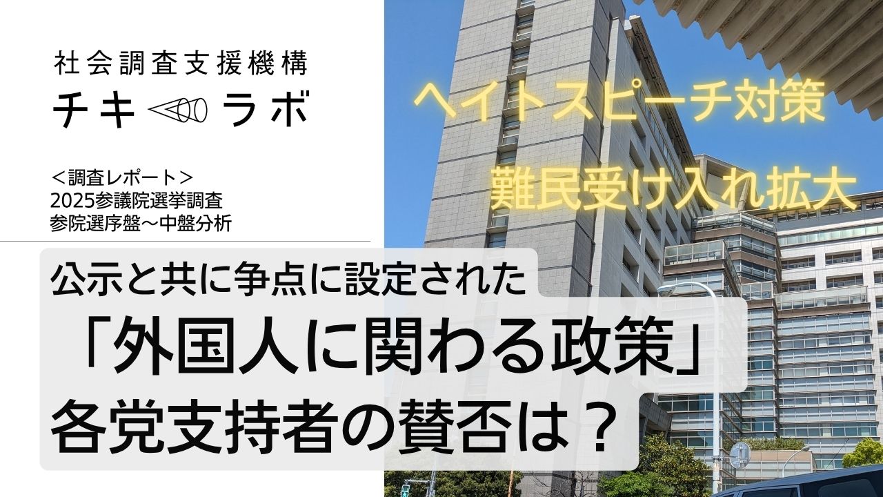 参院選前半〜中盤分析：公示と共に争点に設定された「外国人に関わる政策」ー各党支持者の賛否は？