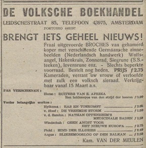 NSB-SS Broche heemkunst de volkse boekhandel 1942.