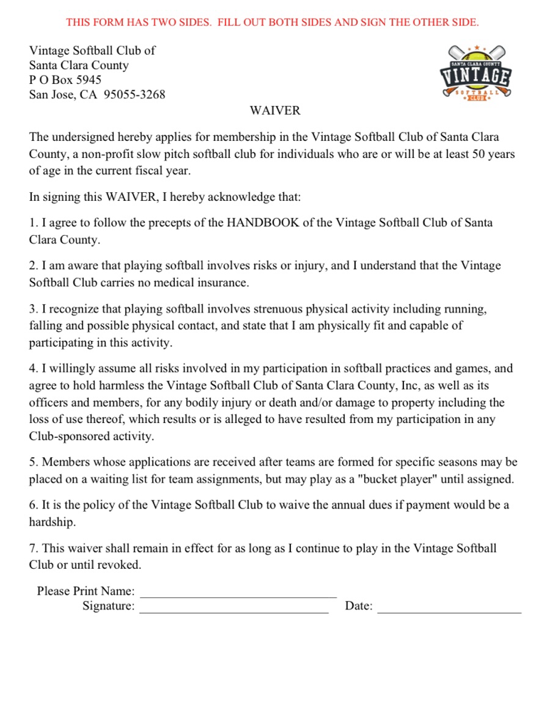 Wavier form to be printed out and completed with requested signature...