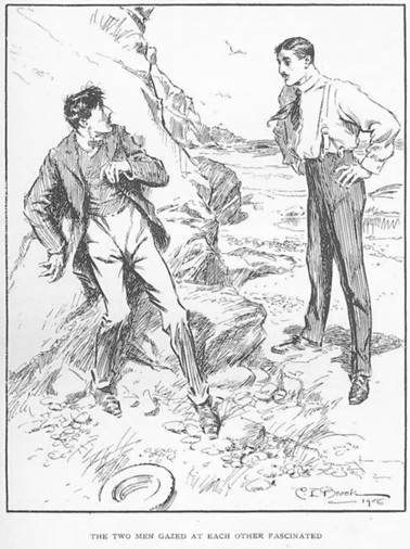 C.E. Brock illustration from 'The Kinsman' showing the two cousins meeting for the first time on Coffin Bay beach