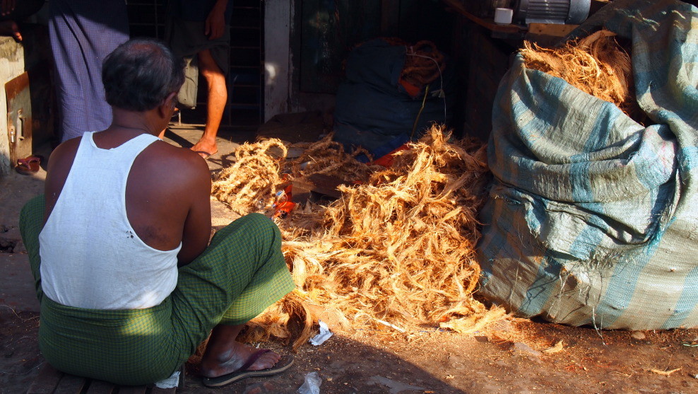 Making ropes of coconuts, Yangon, Myanmar