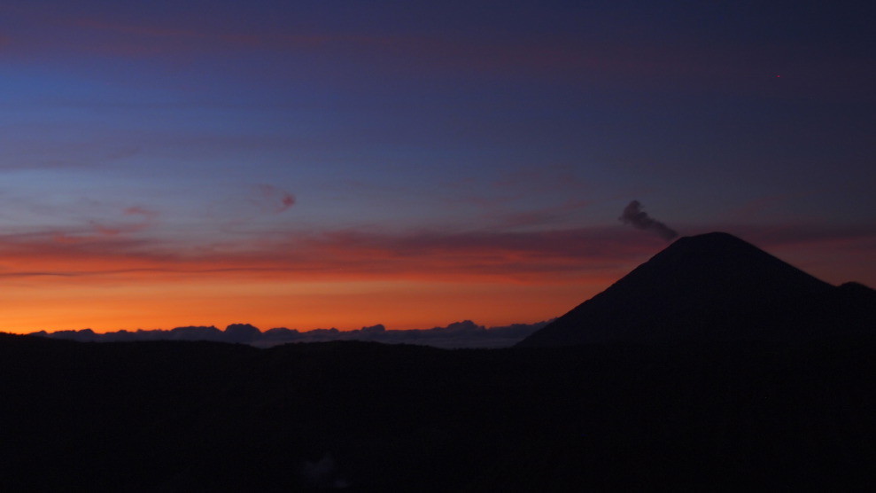 Sunrise and active volcanos in East Java