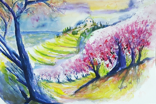 Frühlingsblüte (Aquarell, 33 x 55)