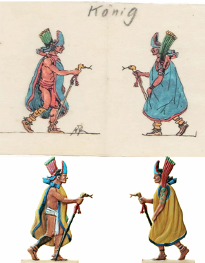 kolorierte Zeichnungen von Dr. Thies und daraus entstandene Figuren