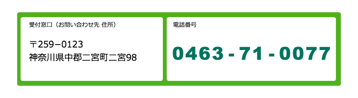 お問い合わせ先電話番号は、0463-71-0077です。