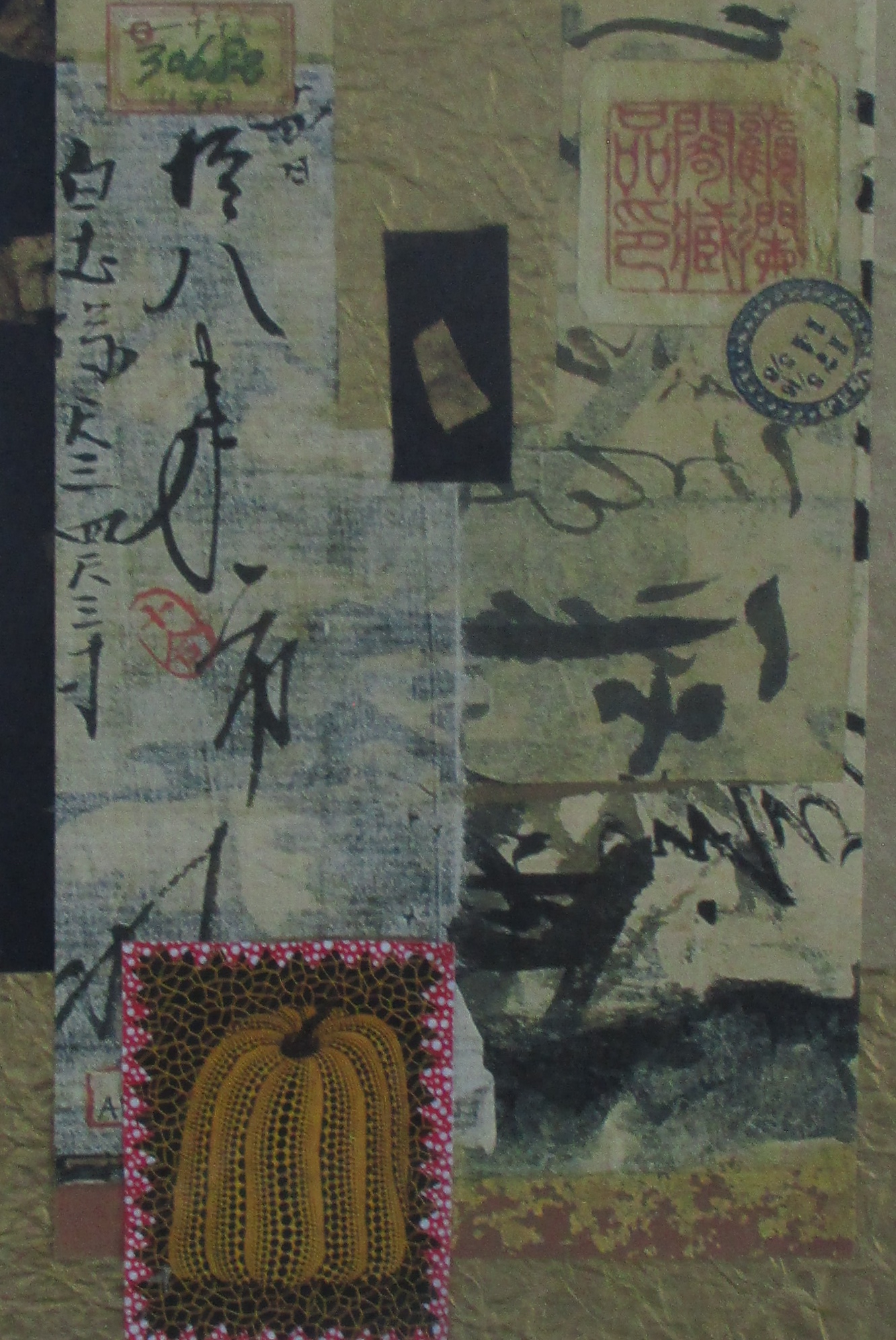 Yellow Pumpkin, watercolor, collage, 11 x 14