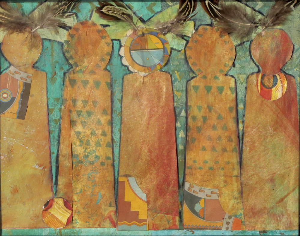 Yellow Corn Maidens, acrylic, collage on canvas, 10 x 8 SOLD