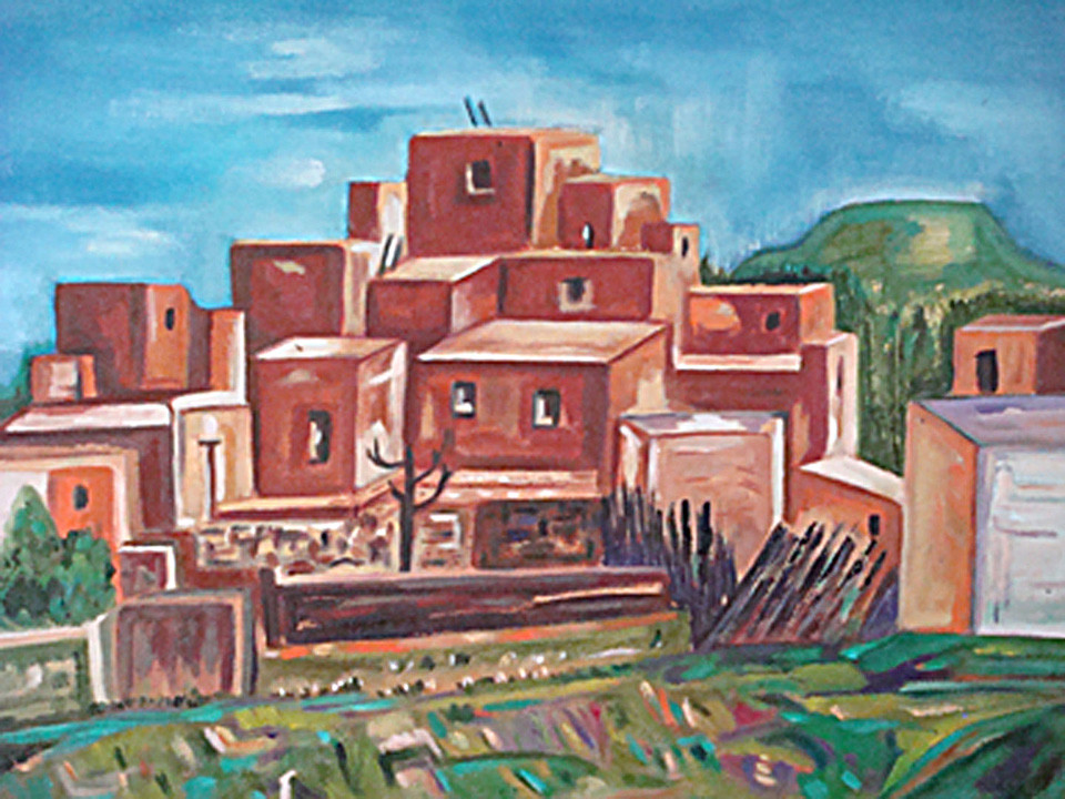 Pueblo Village, oil on canvas, 14 x 18