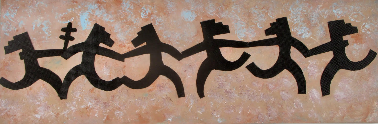 Geronimo Runners, mixed media on canvas, 36 x 12; also available, 12 x 24