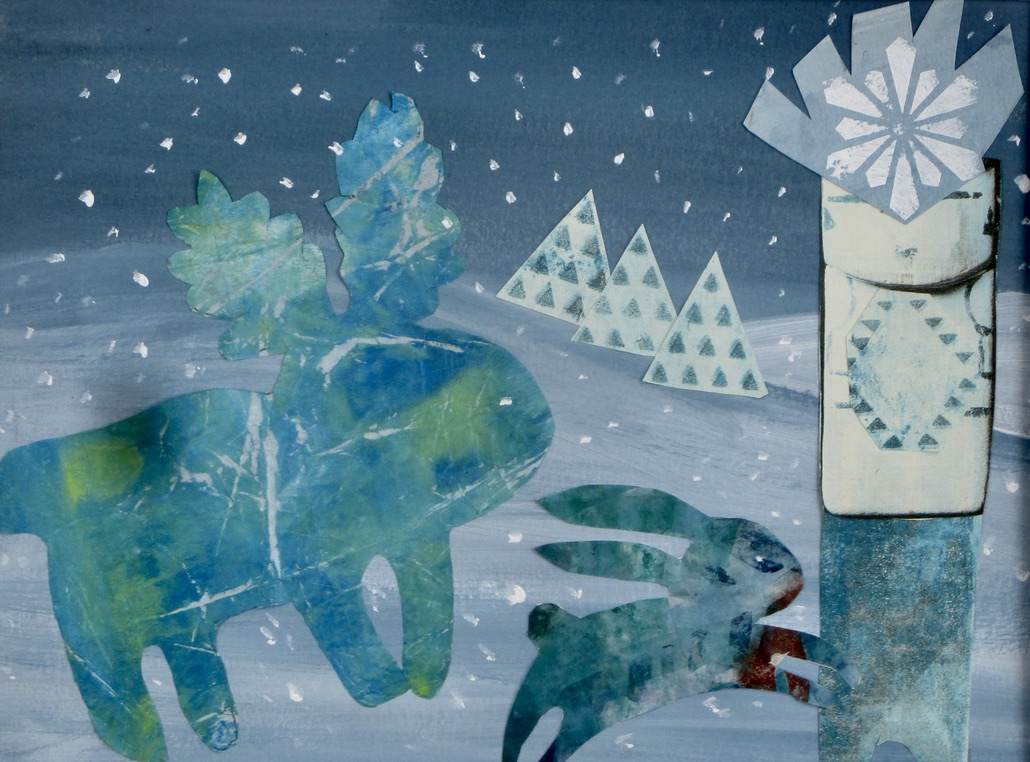 Nuvak'chin Mana (Snow Maiden-Hopi), acrylic, collage on paper, 16 x 12 matted