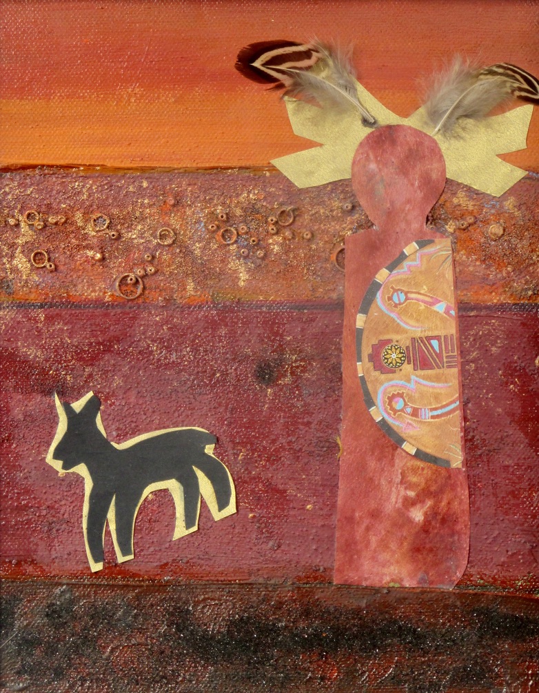 Shalako Mana (Hopi), acrylic, collage on canvas, 8 x 10