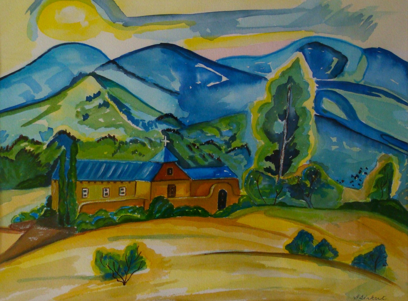 Mission Church, watercolor, 15.5 x 11.5,SOLD