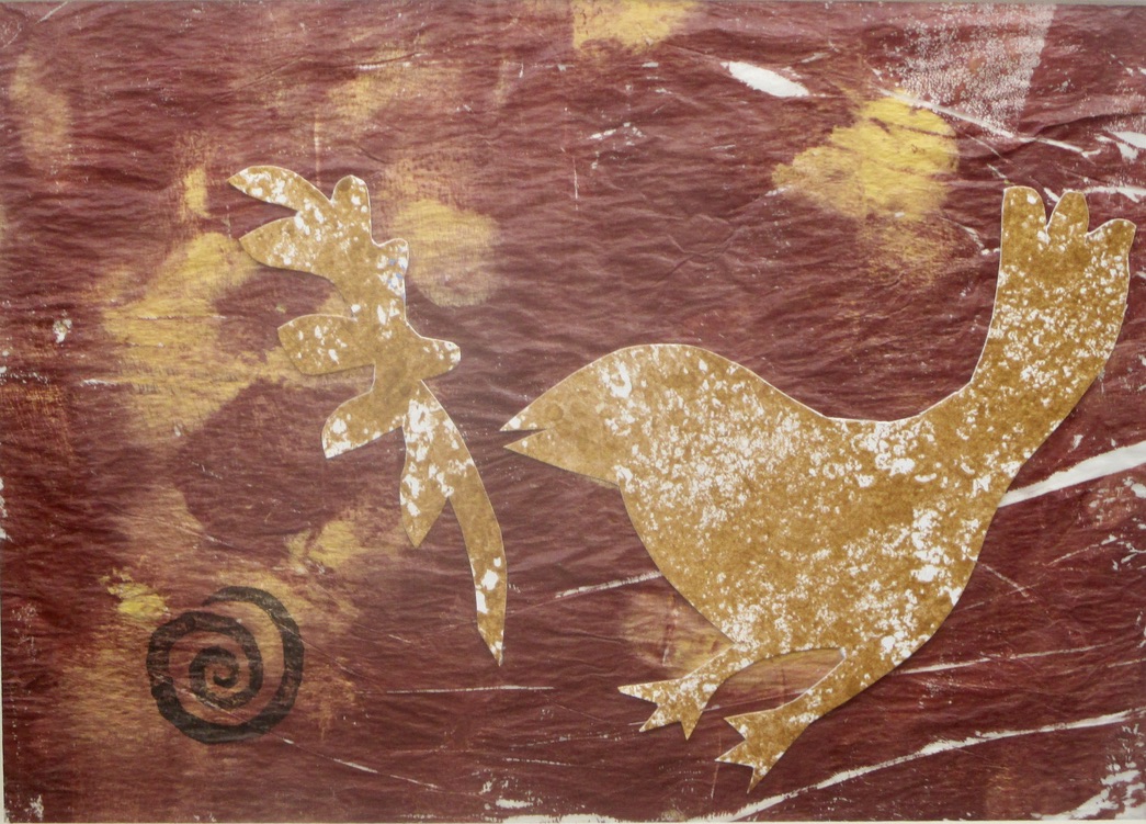 Angwusi (Crow-Hopi), acrylic, collage on paper, 14 x 11 matted