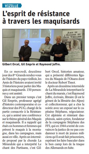 Dauphiné Libéré, Romanche & Oisans, Vizille, édition du 25 mai 2019.