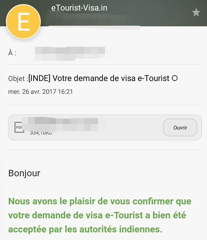 Réponse visa INDE 