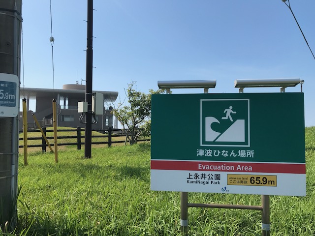 飯岡刑部岬の上は公園になっている、大津波にも安全な標高