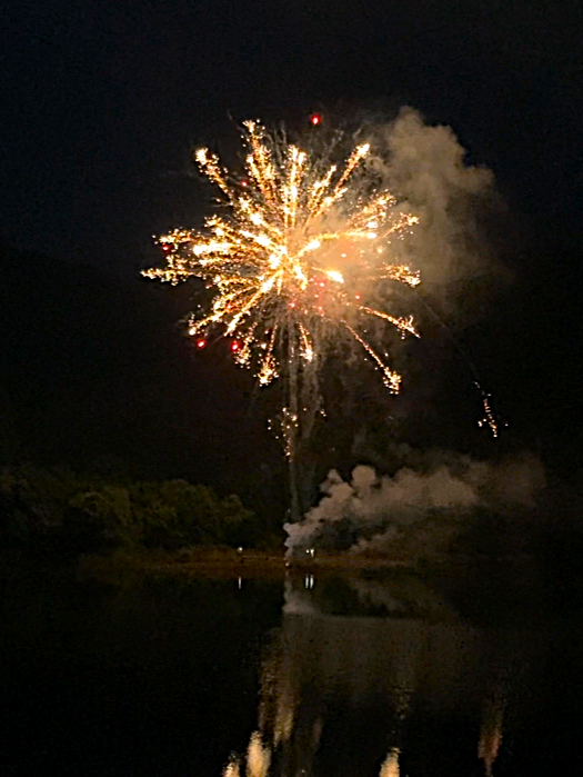 湖面に映える花火