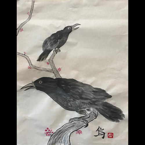 #sachi-studio　#sumi-e　#bird　# 鳥　#crow　#カラス　#烏