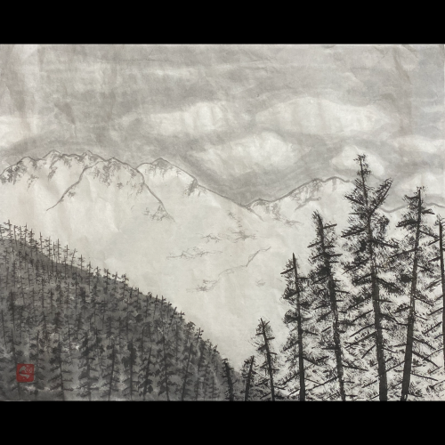 国際墨画会　3月課題提出　雪景色❣️