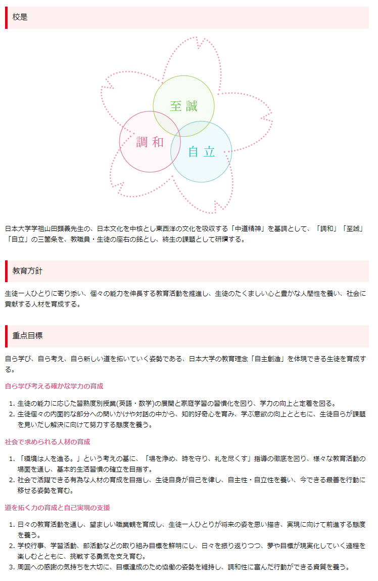 【岩瀬日大高校】校是・教育方針