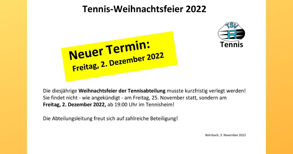 TERMINÄNDERUNG - Weihnachtsfeier am Freitag, 2. Dezember 2022