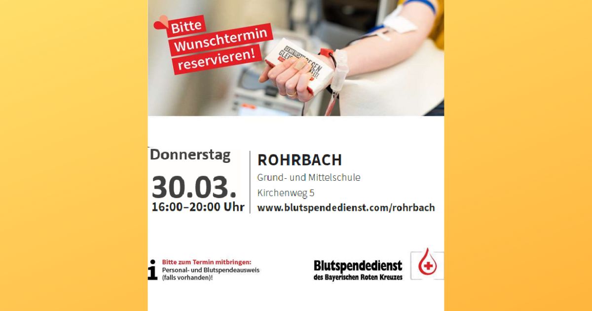 Blutspende in Rohrbach am 30. März 2023