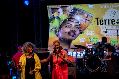 Jocelyne Beroard,  Sängerin Kassav, Auf dem Festival Terre de Blues 2018, Marie-Galante © Guillaume Aricique, 2018, Comité du Tourisme des Îles de la Guadeloupe CTIG