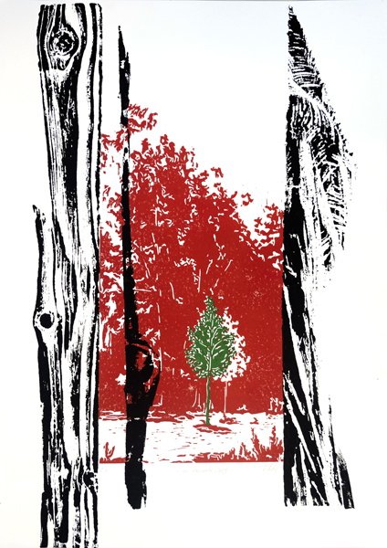 Holzschnitt 2farbig/ Collagraphie. 70 x 50 cm. Unikat. 2020