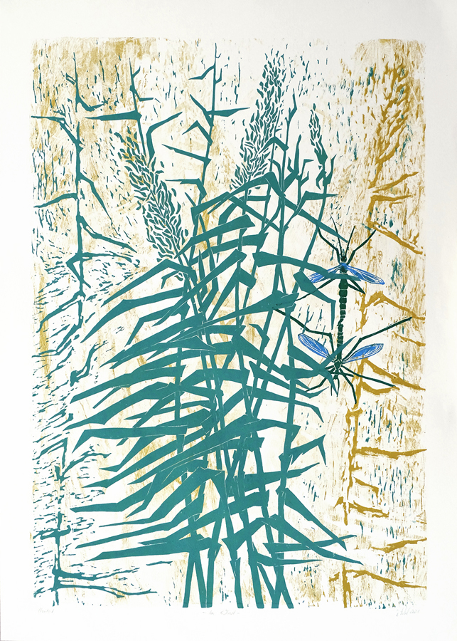 Linolschnitt/Monotypie 70 x 50 cm. Unikat.