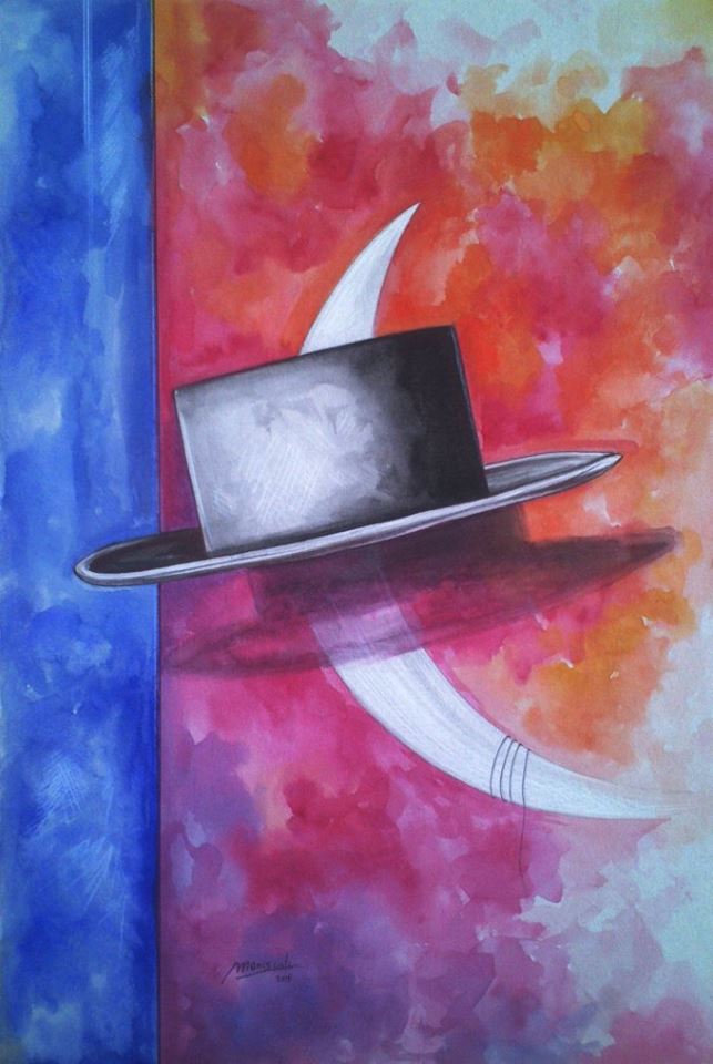 Luna e cappello - acquerello su cartone, cm. 