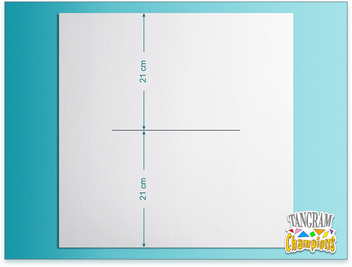 La réalisation du plateau - Étape 5 - Tracer un trait passant par le centre du carré et parallèle à ses côtés horizontaux. - https://www.tangram-champions.com