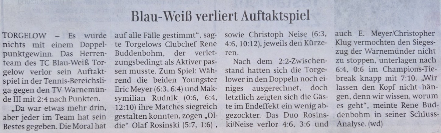 Unglückliche Heimniederlage gegen Warnemünde III