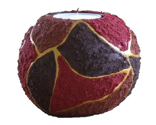 Waxinehouder bol zand rood/zwart/bruin - 10 x 10 cm 