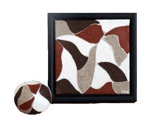 Waxinehouder & schilderij zand bruin/wit/beige 40 x 40 cm en 10 x 10 cm