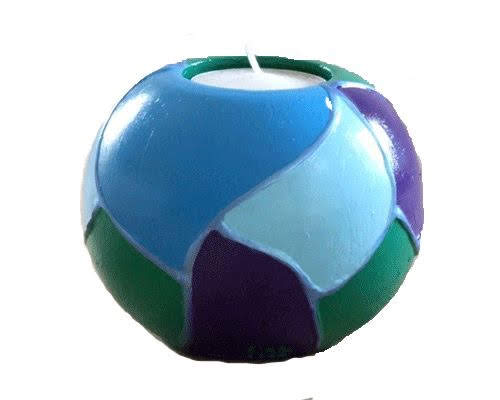 Waxinehouder bol glad blauw/groen - 10 x 10 cm