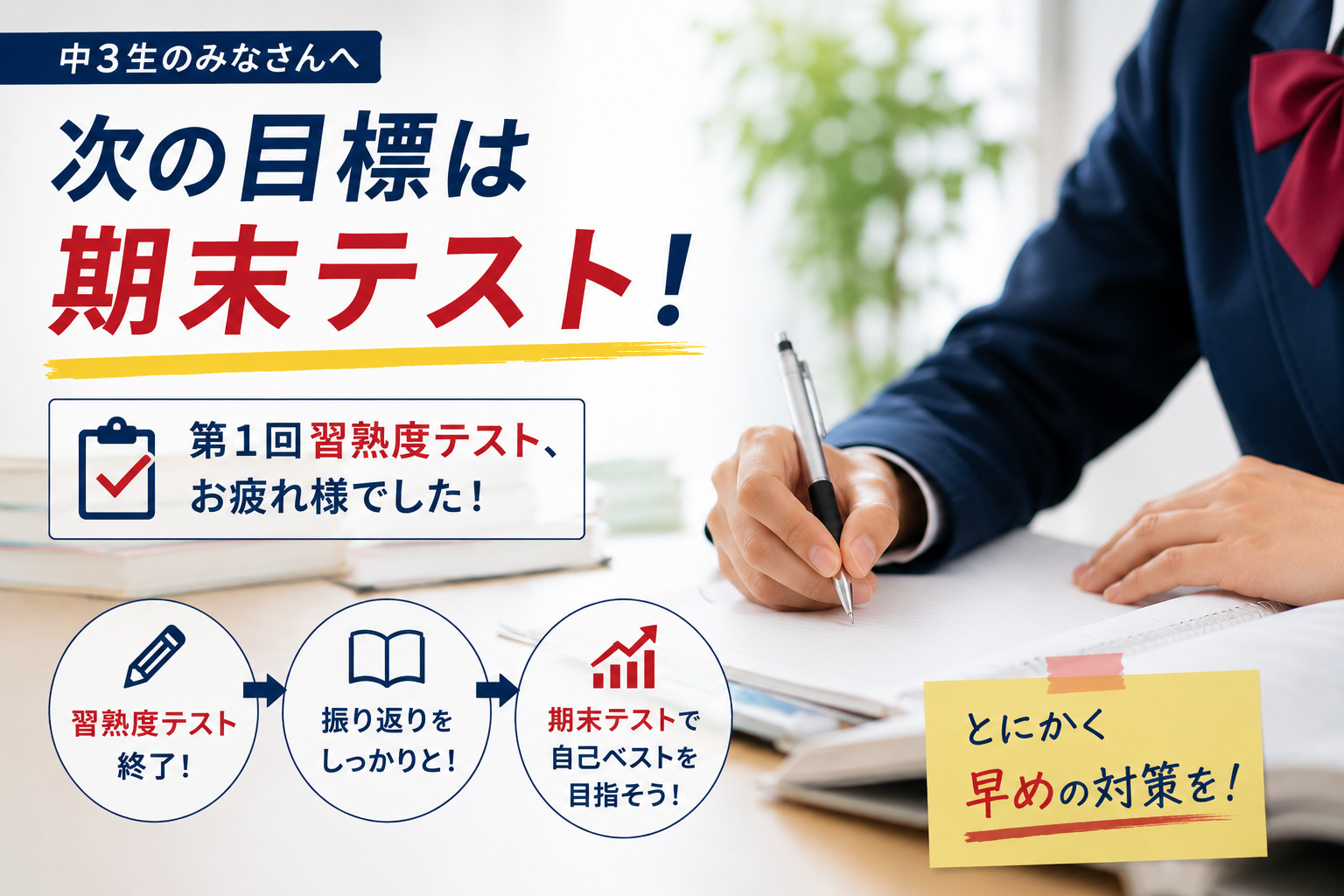 中学3年生、習熟度テストお疲れ様でした!