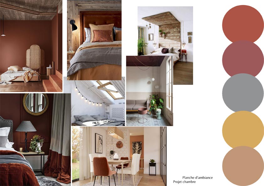 planche ambiance terra cotta chambre projet décoration photos 