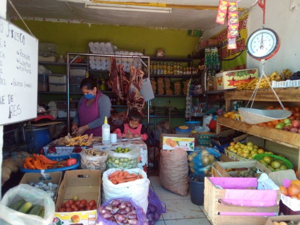 Ein typischer Laden in Curahuasi. Hier kaufen wir Hackfleisch und Hühnchen.
