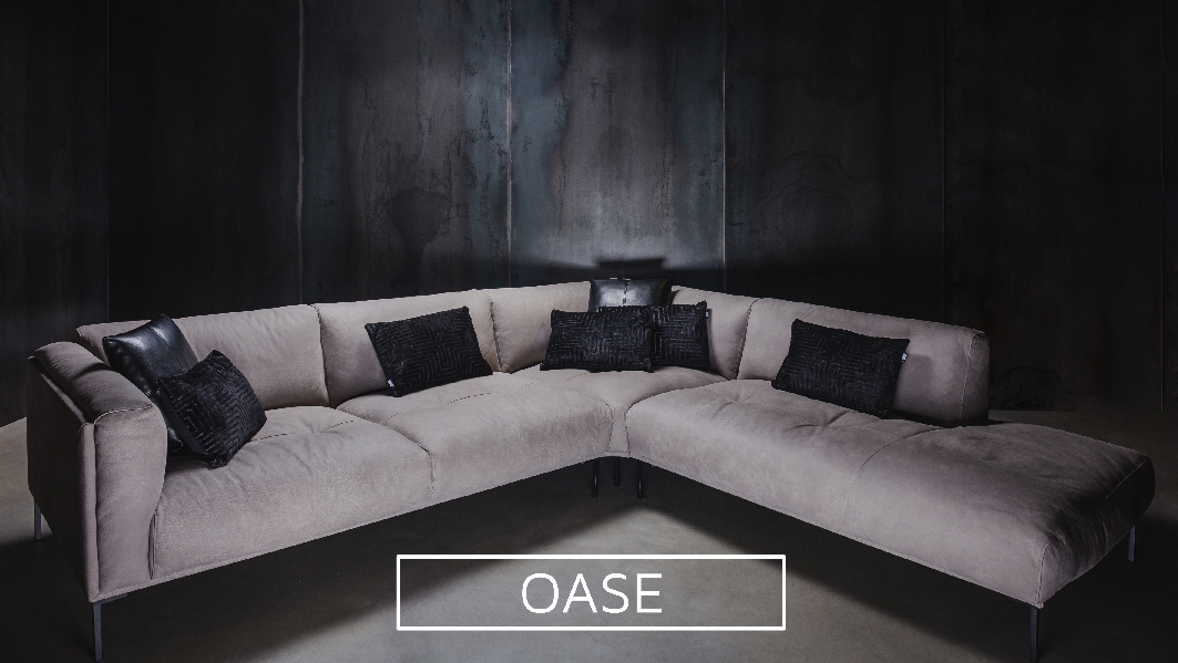 MÖBELLOFT Modernes Designer Modul Sofa Oase aus grauem echten dicken Leder Samt Stoff Cord als Couch oder Wohnlandschaft hochwertig qualität individuell auf Maß konfigurierbar
