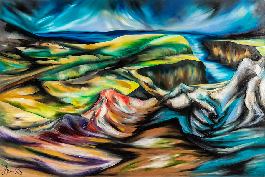 GeDanken Gänge, Öl auf Leinwand, 100 x 150 cm, Serie GeDanken Felder, 2019