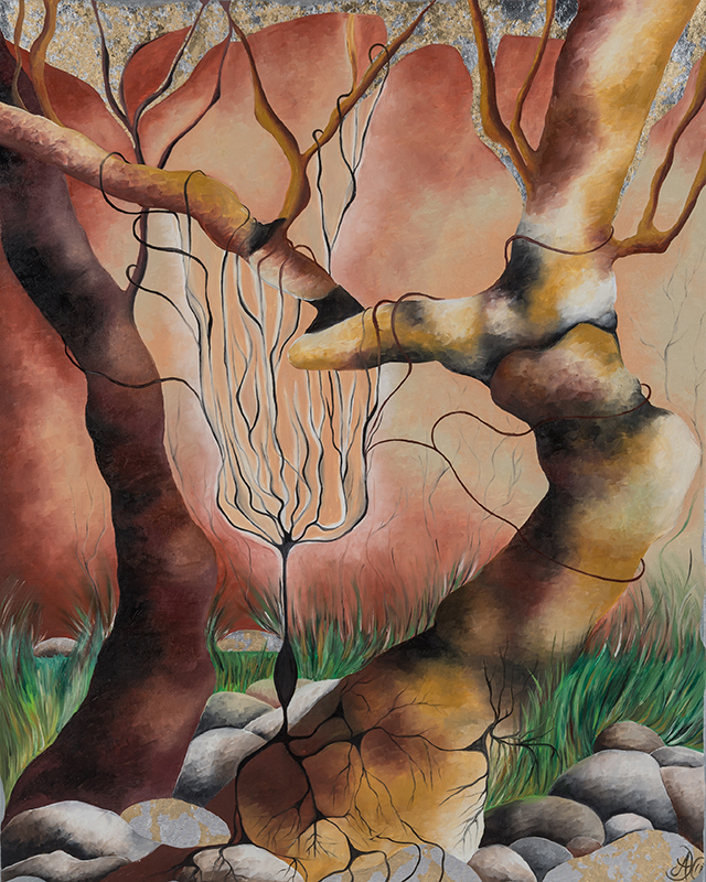 Synapse 1, Mischtechnik auf Leinwand,80 x 100 cm, Serie Synapsen, 2018