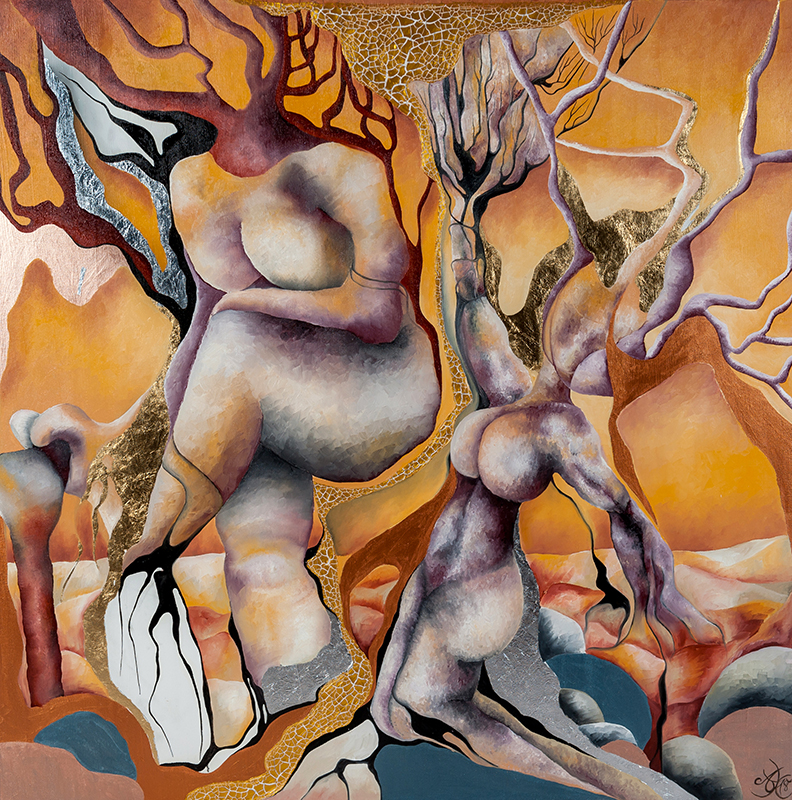 Synapse 5, Mischtechnik auf Leinwand, 100 x100 cm, Serie Synapsen, 2018
