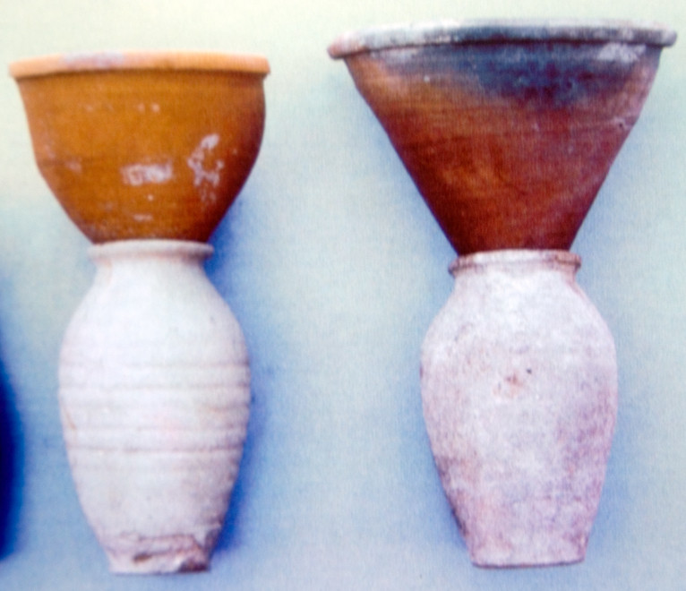 Funnel-shaped clay pot for sugar-loaf and collecting jar for molasses, Kouklia (c) Bank of Cyprus Cultural Foundation