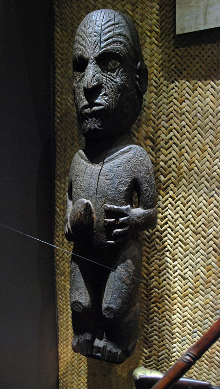 Maori carving of a warior with a patu - club (Auckland Museum). 